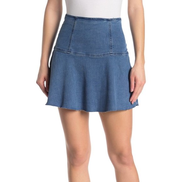 Free People Highlands Denim Mini Skirt - Picture 1 of 8